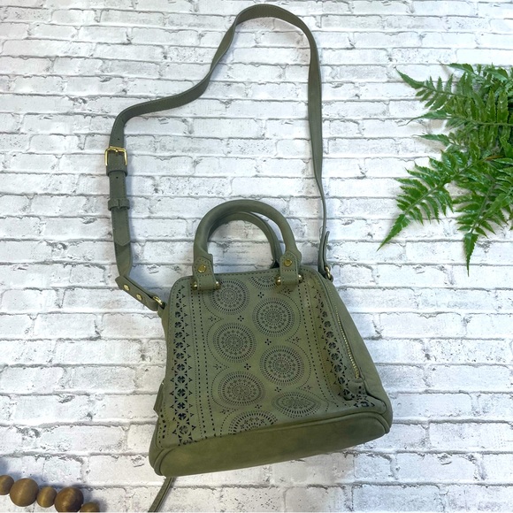 None Handbags - Women’s Olive Green Crossbody Laser Cut Bohemian Design Handbag Fall Boutique